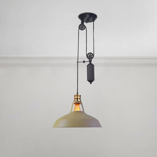 Farmhouse-Style Barn Pendant Ceiling Lamp - Rustic Hanging Light With Pulley For Bedroom