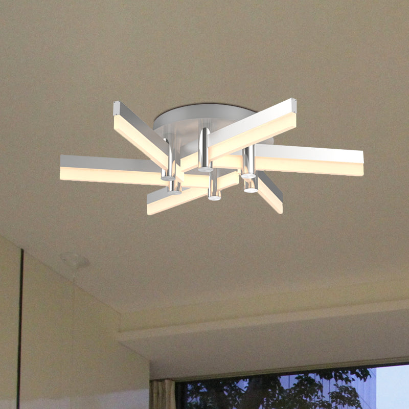Semi - Mount Sputnik Ceiling Light With Acrylic Shade & Modern Silver Finish - Ideal For Indoor