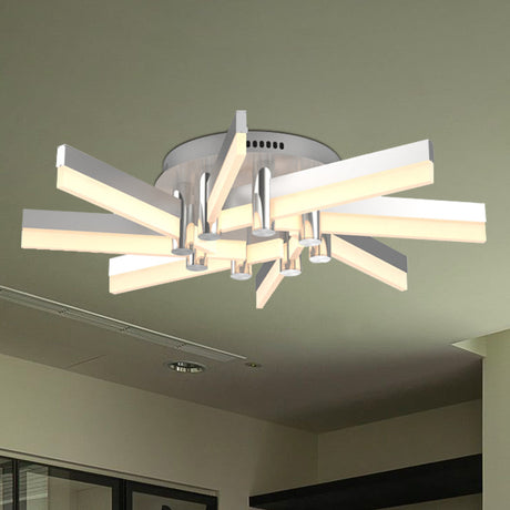 Semi-Mount Sputnik Ceiling Light With Acrylic Shade & Modern Silver Finish - Ideal For Indoor Spaces