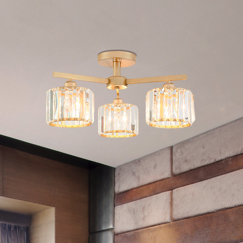 Nordic Crystal Semi Flush Mount Ceiling Light For Bedroom And Living Room - Cylindrical Shade