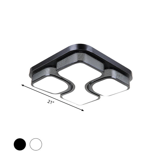 Contemporary Squared Metallic Ceiling Mounted Led Light - 17/21 Black/White Flushmount Warm/White