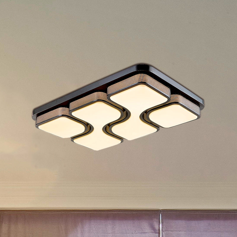 Rectangular Flush Mount Ceiling Light With Led Acrylic Fixture - Black/White Simple Design