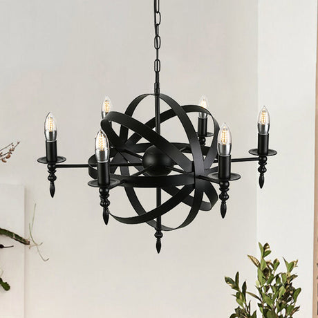 Vintage Style Metal Pendant Chandelier With Candle Design - Orbit Cage 6/8 Lights Indoor Lighting