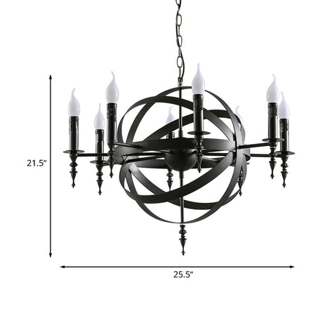 Vintage Style Metal Pendant Chandelier With Candle Design - Orbit Cage 6/8 Lights Indoor Lighting