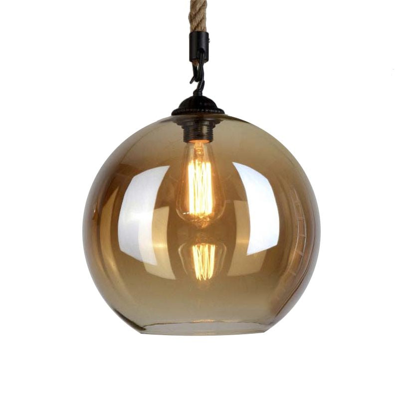 Vintage Style Amber Glass Pendant Light With Hanging Rope For Restaurants