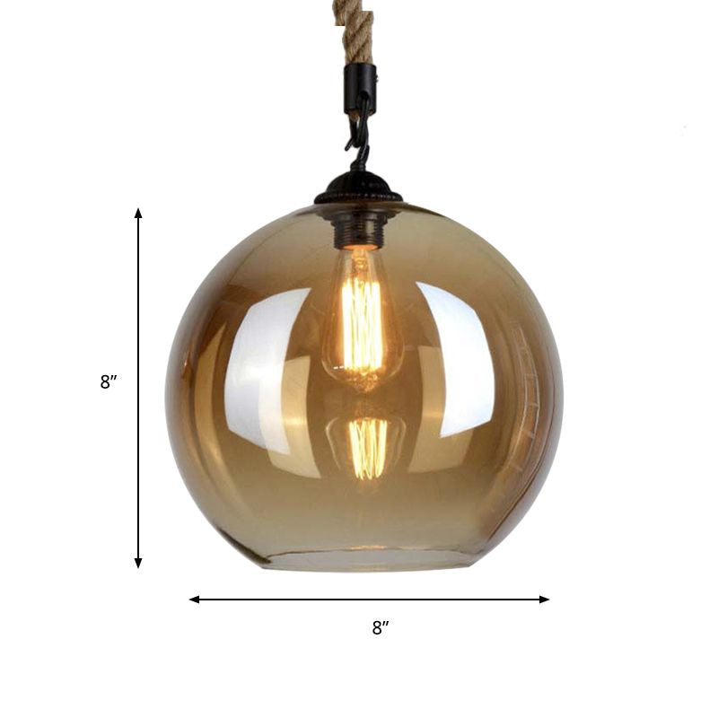 Vintage Style Amber Glass Pendant Light With Hanging Rope For Restaurants