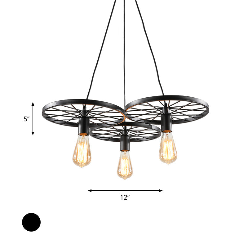 Vintage Industrial Hanging Light With Wheel Design And Multiple Heads - Black/Rust Metal Ceiling