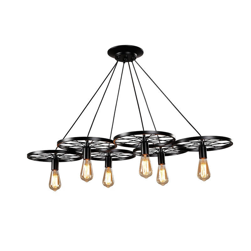 Industrial Black/Rust Metal Hanging Light With Vintage Bare Bulb Design - 3/6/8 Heads Ceiling