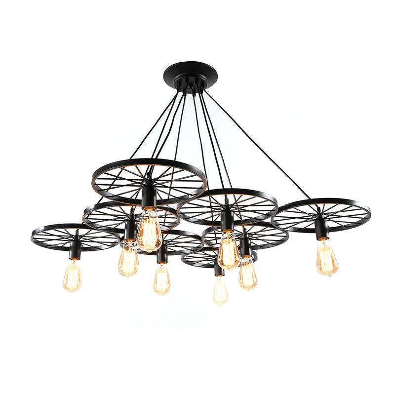 Industrial Black/Rust Metal Hanging Light With Vintage Bare Bulb Design - 3/6/8 Heads Ceiling