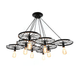 Industrial Black/Rust Metal Hanging Light With Vintage Bare Bulb Design - 3/6/8 Heads Ceiling