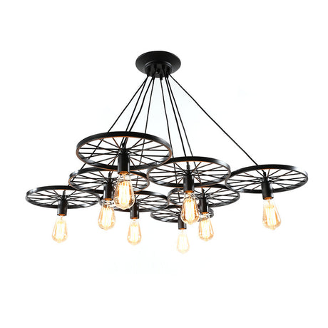 Industrial Black/Rust Metal Hanging Light With Vintage Bare Bulb Design - 3/6/8 Heads Ceiling