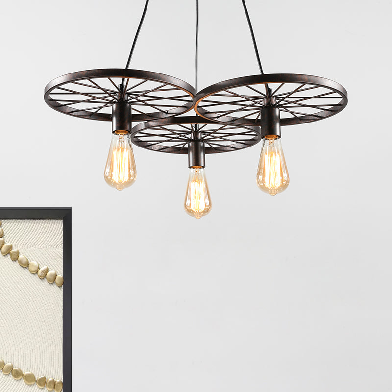 Industrial Black/Rust Metal Hanging Light With Vintage Bare Bulb Design - 3/6/8 Heads Ceiling