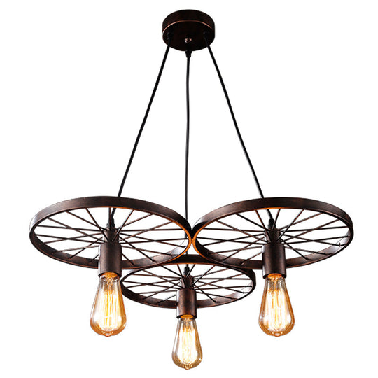 Vintage Industrial Hanging Light With Wheel Design And Multiple Heads - Black/Rust Metal Ceiling
