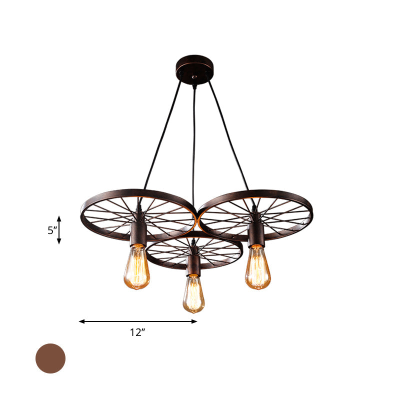 Vintage Industrial Hanging Light With Wheel Design And Multiple Heads - Black/Rust Metal Ceiling