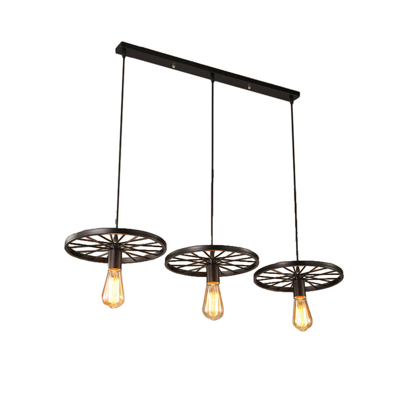 Vintage Industrial Hanging Light With Wheel Design And Multiple Heads - Black/Rust Metal Ceiling