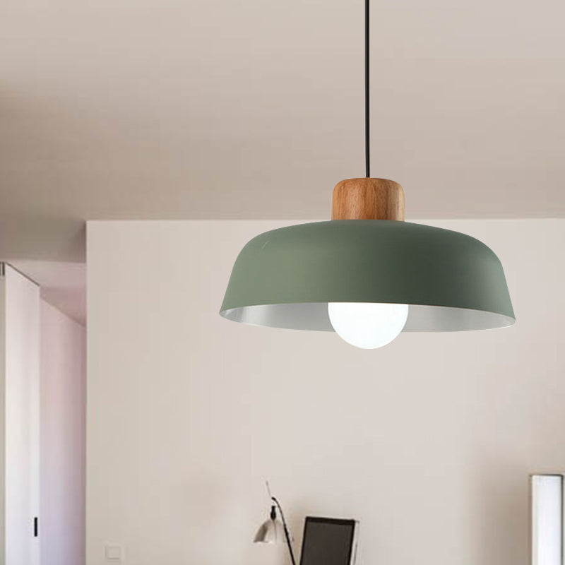 Macaron Style Metallic Hanging Light With Wide Bowl Shade - 1 Bulb Kitchen Pendant Lamp In