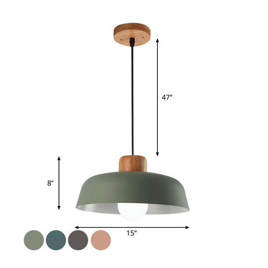 Macaron Style Hanging Pendant Light - 12’/15’ Wide Bowl Shade Metallic Finish 1 Bulb Green/Pink
