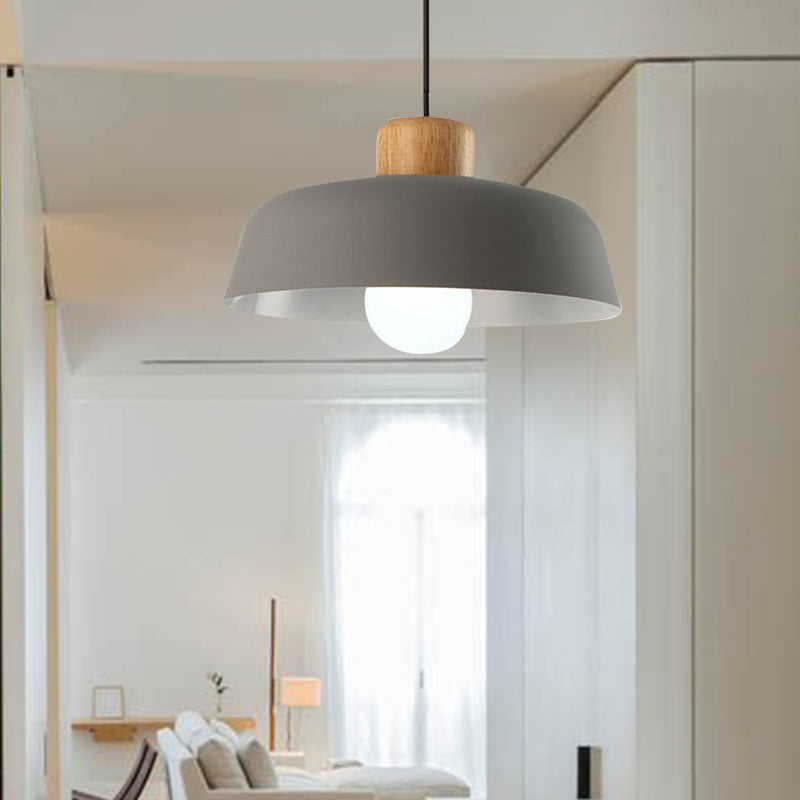 Macaron Style Metallic Hanging Light With Wide Bowl Shade - 1 Bulb Kitchen Pendant Lamp In