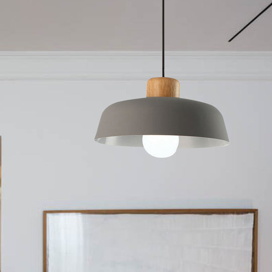 Macaron Style Metallic Hanging Light With Wide Bowl Shade - 1 Bulb Kitchen Pendant Lamp In