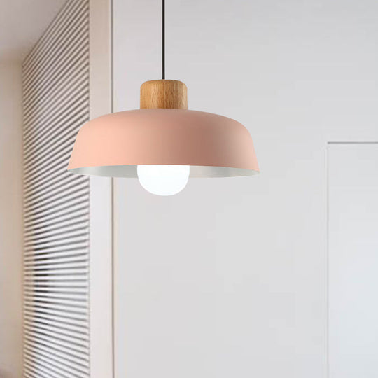 Macaron Style Metallic Hanging Light With Wide Bowl Shade - 1 Bulb Kitchen Pendant Lamp In