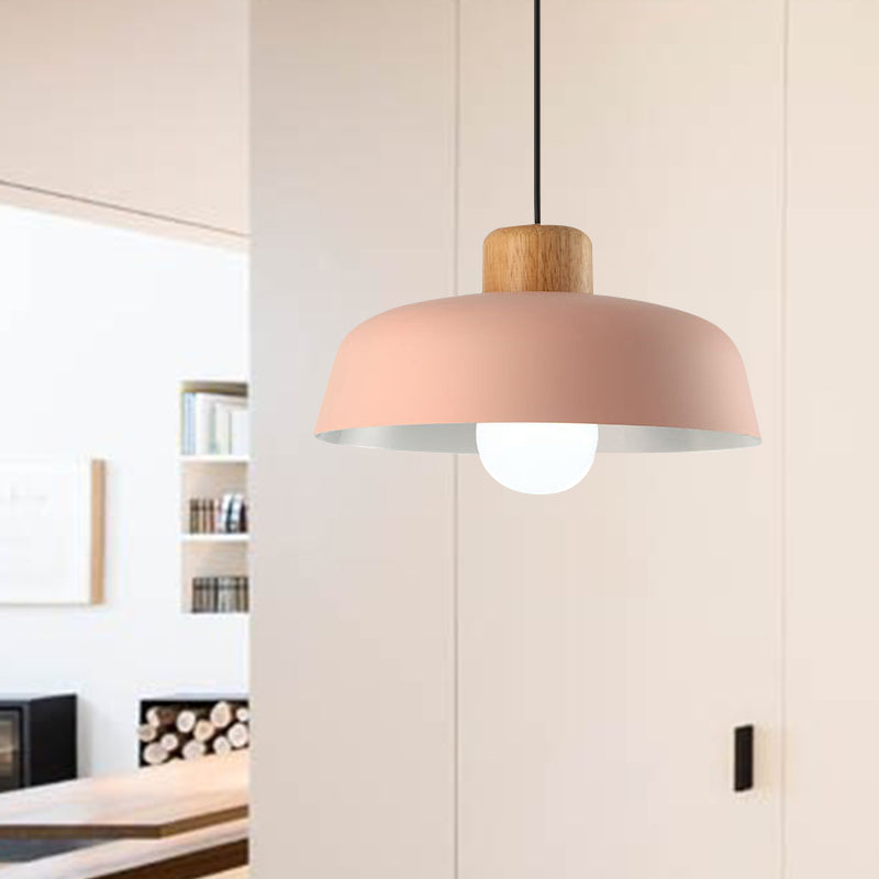 Macaron Style Hanging Pendant Light - 12’/15’ Wide Bowl Shade Metallic Finish 1 Bulb Green/Pink