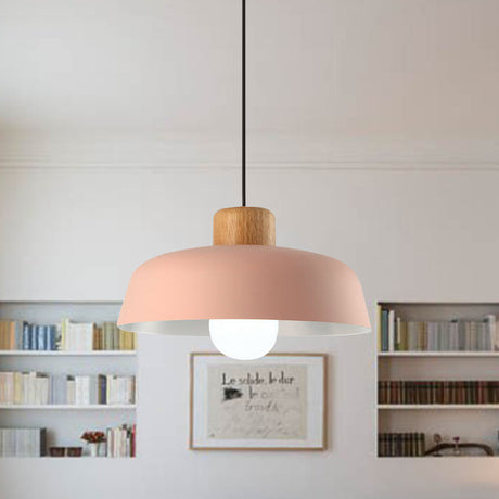 Macaron Style Metallic Hanging Light With Wide Bowl Shade - 1 Bulb Kitchen Pendant Lamp In