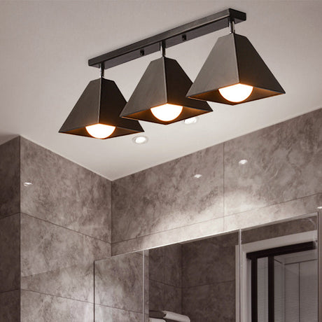 Vintage Style Semi Flush Mount Ceiling Light For Corridor - Black/White Metallic 1/3-Bulb Pyramid