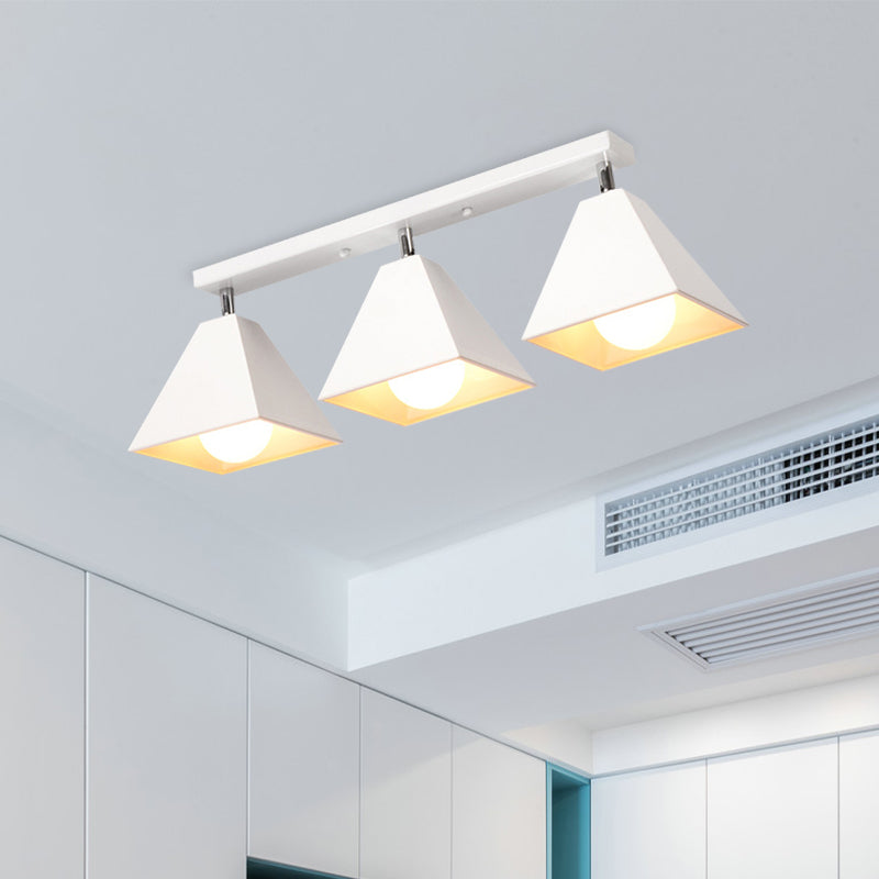 Vintage Style Semi Flush Mount Ceiling Light For Corridor - Black/White Metallic 1/3-Bulb Pyramid