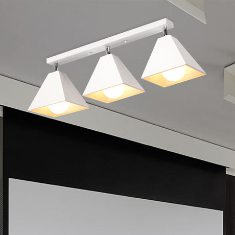 Vintage Style Semi Flush Mount Ceiling Light For Corridor - Black/White Metallic 1/3-Bulb Pyramid