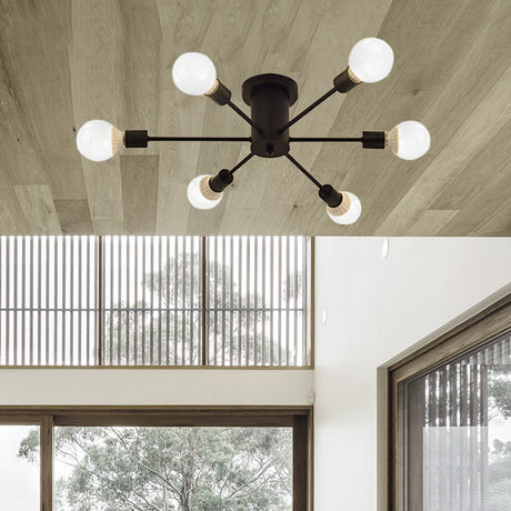 6/8 Head Retro Metal Ceiling Light Fixture - Semi Flush Mount Lighting For Bedroom In Black/White