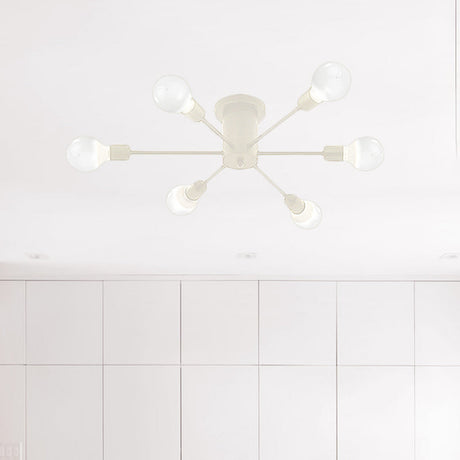 6/8 Head Retro Metal Ceiling Light Fixture - Semi Flush Mount Lighting For Bedroom In Black/White