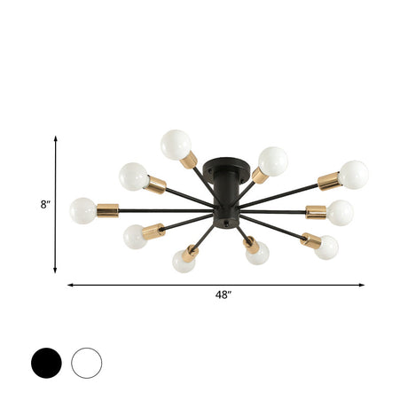 Semi Flush Mount Vintage Ceiling Light Fixture 6/8 Heads Black/White Metallic For Kitchen