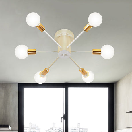 Semi Flush Mount Vintage Ceiling Light Fixture 6/8 Heads Black/White Metallic For Kitchen 6 / White