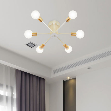 Semi Flush Mount Vintage Ceiling Light Fixture 6/8 Heads Black/White Metallic For Kitchen