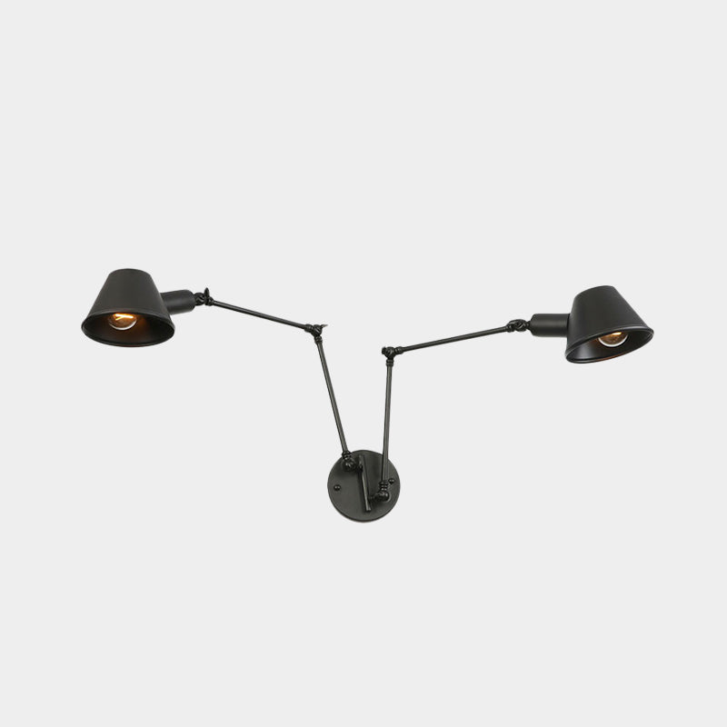 Antiqued Black Iron Swing Arm Sconce With Bell Shade - 2/3 Lights Bedroom Wall Lamp