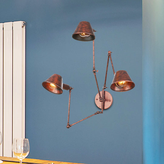 Industrial Rust Swing Arm Wall Sconce With Cone Shade - Pack Of 2/3 Bulbs