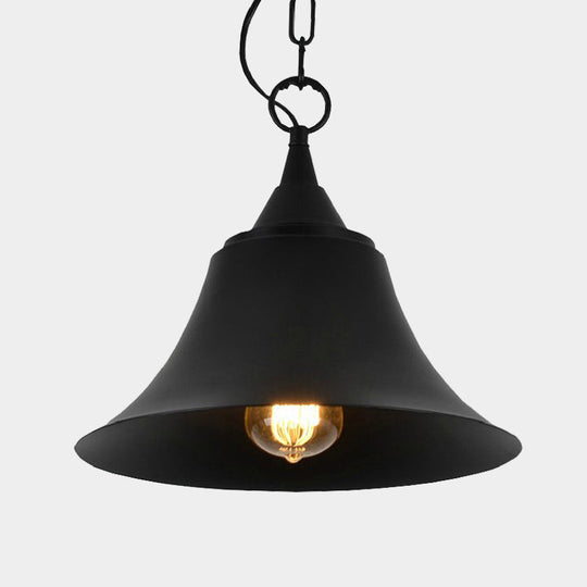 1-Head Black Iron Pendant Light With Industrial Bell Shade For Restaurant Down Lighting