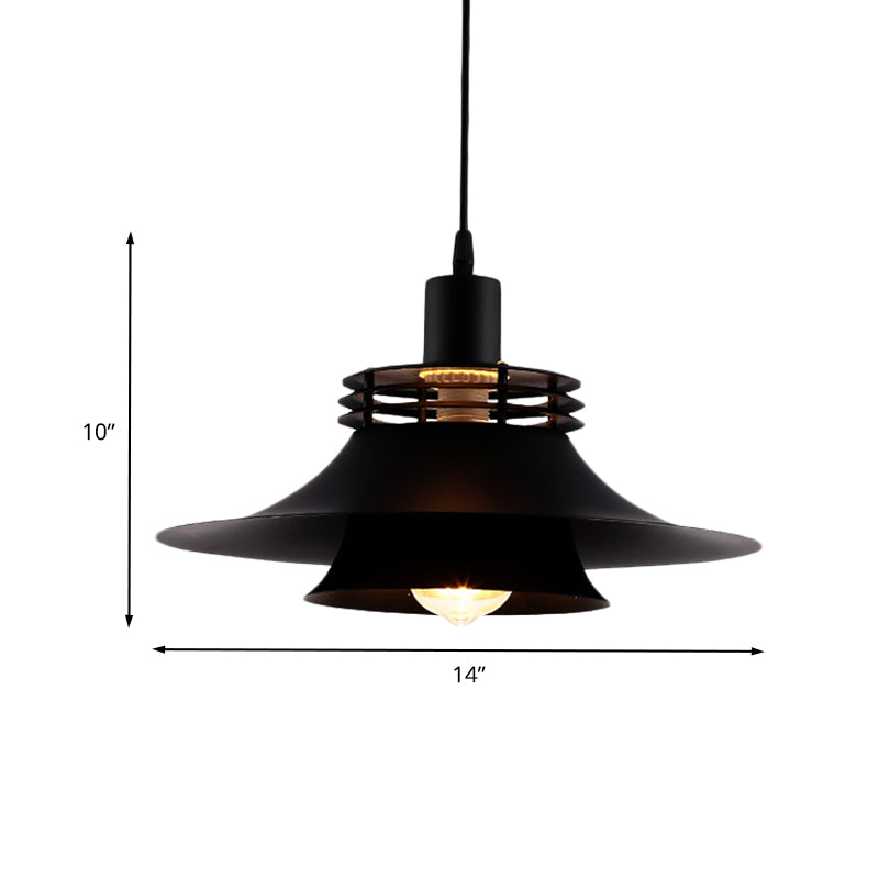 Restaurant Ceiling Light: Wide Flare Pendant Countryside Black Iron | 2-Layer 1 Bulb 12.5’/14’