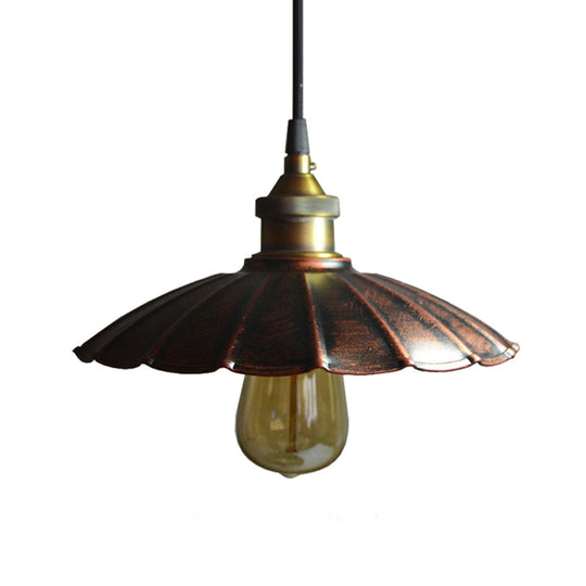 Copper Iron Ceiling Pendant Light With Antiqued Scalloped Drop Design - 1 Bulb 10’/14’/16.5’