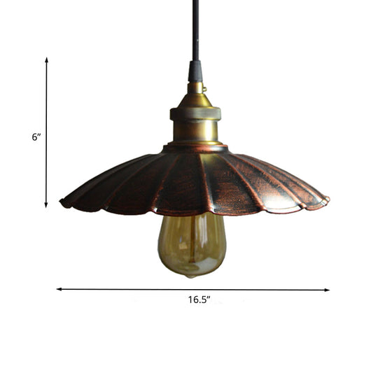 Copper Iron Ceiling Pendant Light With Antiqued Scalloped Drop Design - 1 Bulb 10’/14’/16.5’