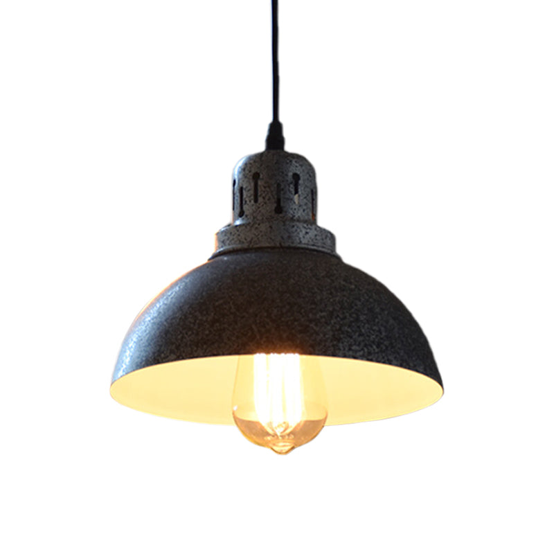 Matte Black Rustic Pendant Lamp - 1-Light Ceiling Lighting With Metallic Domed Design