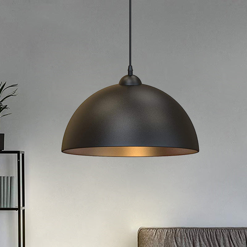 Industrial Dome Metal Pendant Light - Stylish 1-Bulb Ceiling Fixture For Dining Room In Black