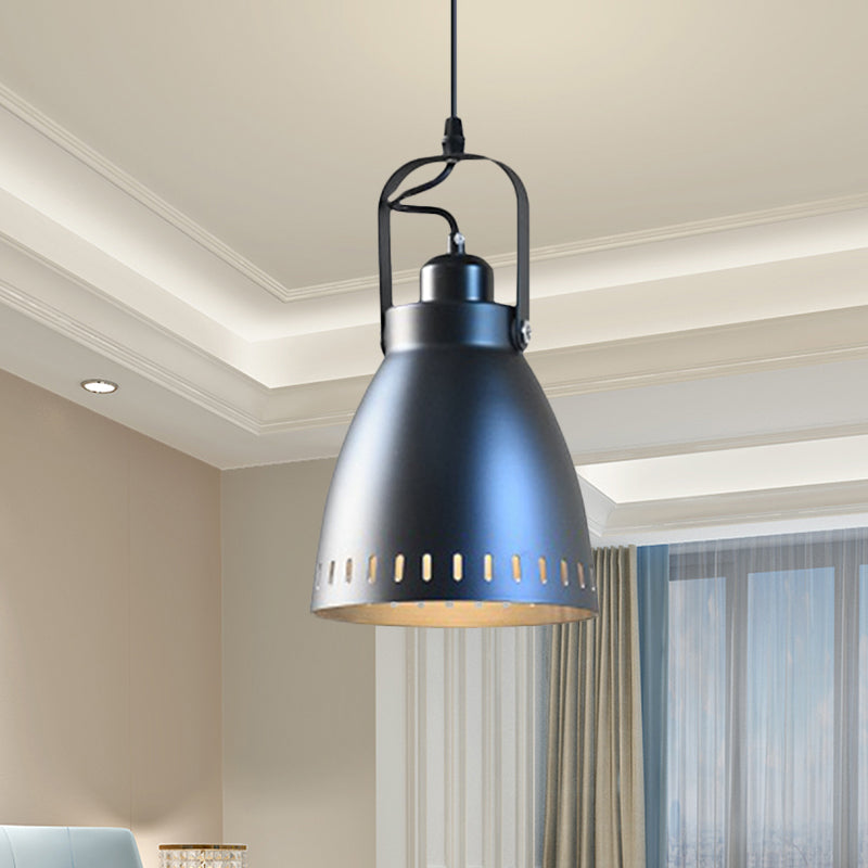 Industrial Small Bell Metallic Drop Pendant Lamp In Black With Handle - 1-Bulb Hanging Light Fixture