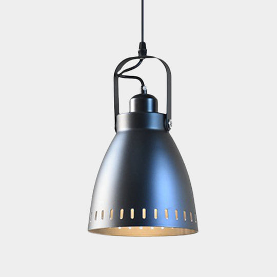 Industrial Small Bell Metallic Drop Pendant Lamp In Black With Handle - 1-Bulb Hanging Light Fixture