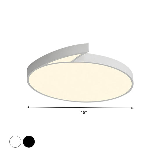 Modern Round Flush-Mount Ceiling Light - Black/White 18/21.5 Led Acrylic Flushmount With Fin Detail