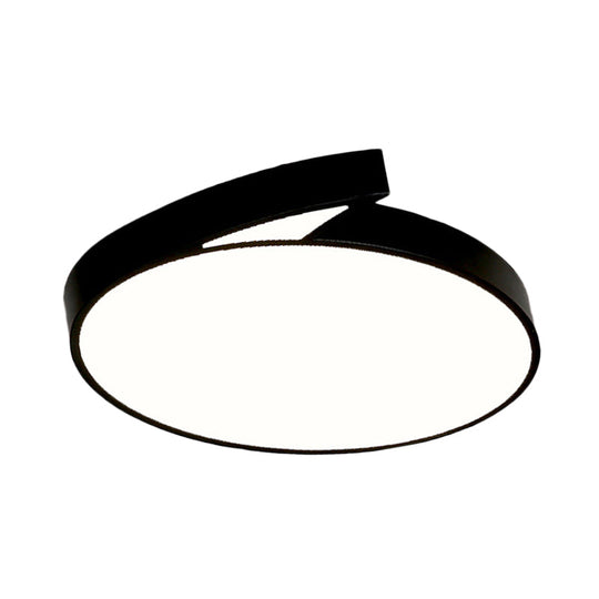 Modern Round Flush-Mount Ceiling Light - Black/White 18/21.5 Led Acrylic Flushmount With Fin Detail