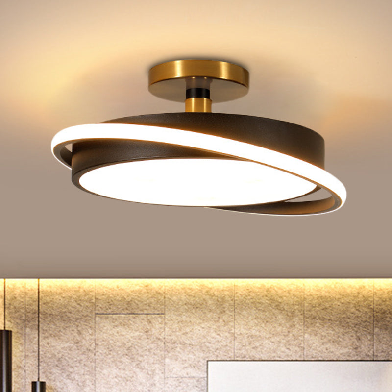 Modern Metal Drum Bedroom Flush Light Fixture - 18’/21.5’ Dia Led Semi Lamp In White/Black With