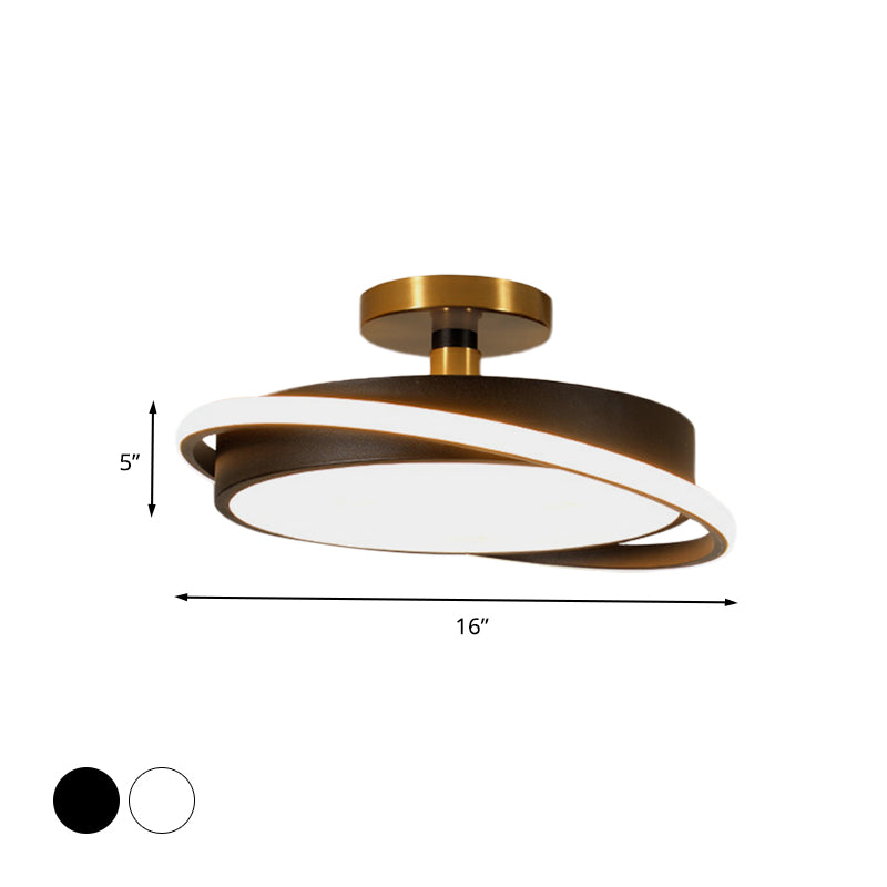 Modern Metal Drum Bedroom Flush Light Fixture - 18’/21.5’ Dia Led Semi Lamp In White/Black With
