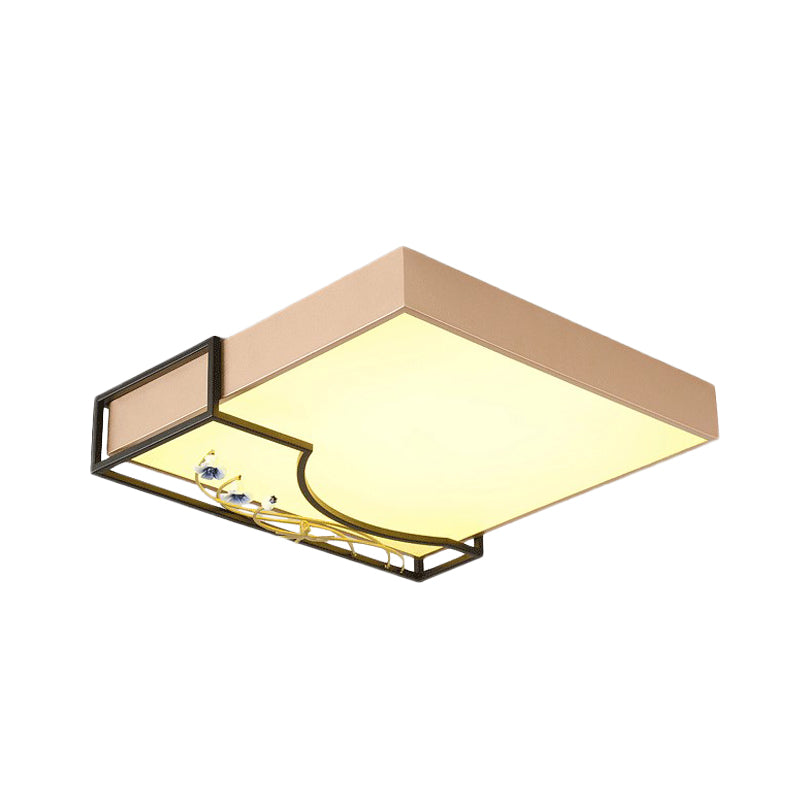 Contemporary Gold Square Flush Mount Led Ceiling Lamp With Elegant Flower Decor