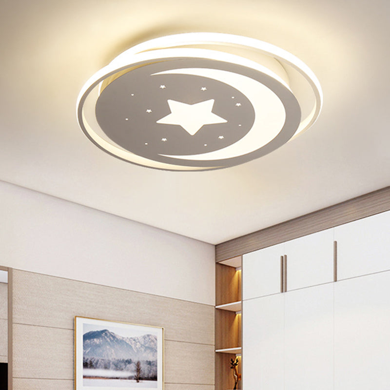 Modern Acrylic Moon And Stars Led Flush Mount Ceiling Light With White/Warm - 16’/19.5’ Width
